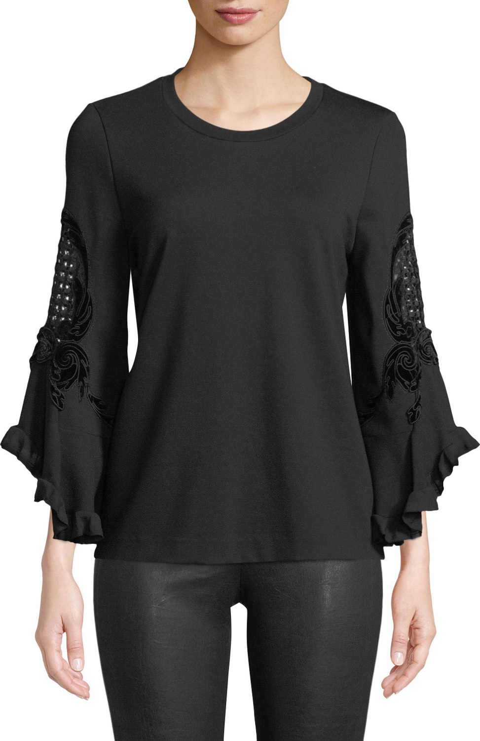 KOBI HALPERIN Tamara Embroidered-Sleeve Blouse