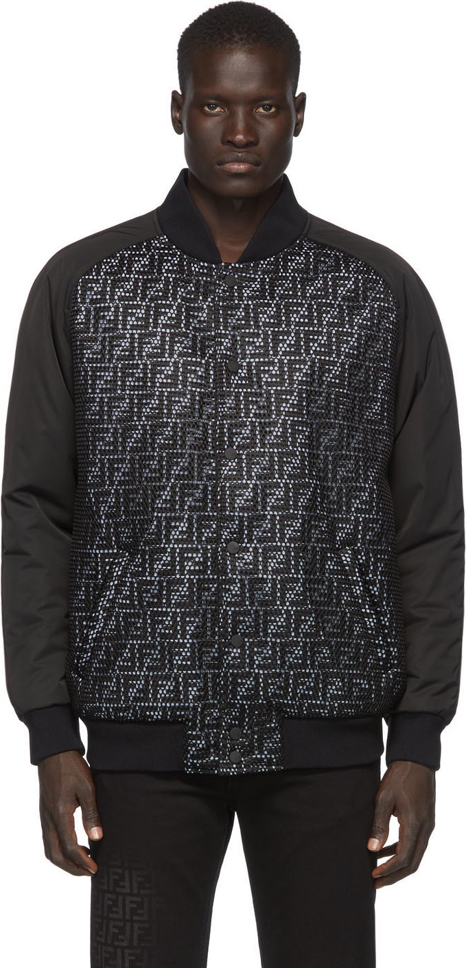 Fendi Black & Grey Mesh 'Forever Fendi' Bomber Jacket