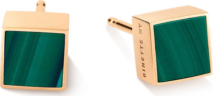 GINETTE NY Ever 18k Rose Gold Square Stud Earrings, Malachite