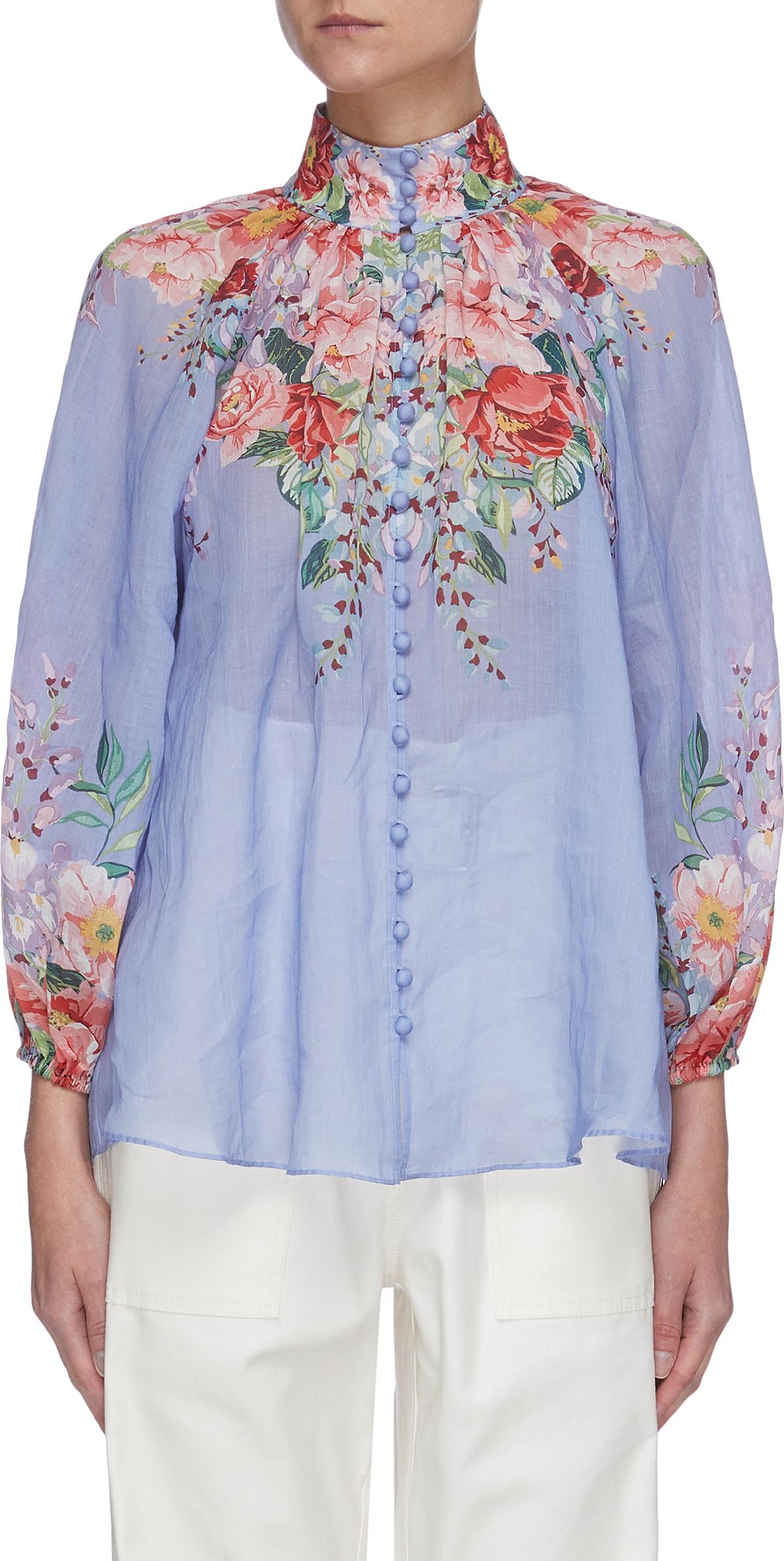 Zimmermann 'Bellitude' contrast floral print stand collar blouson sleeve blouse
