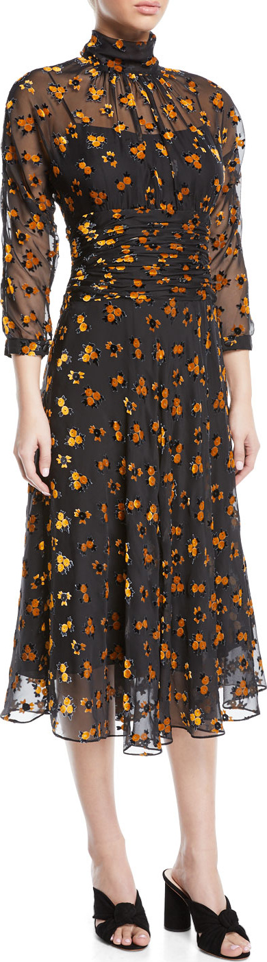 Rickie Freeman for Teri Jon Sheer & Floral Burnout Velvet Dress