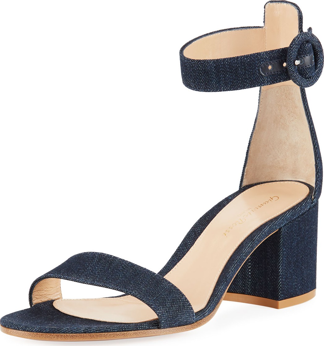 Gianvito Rossi Denim Block-Heel Ankle-Strap Sandals