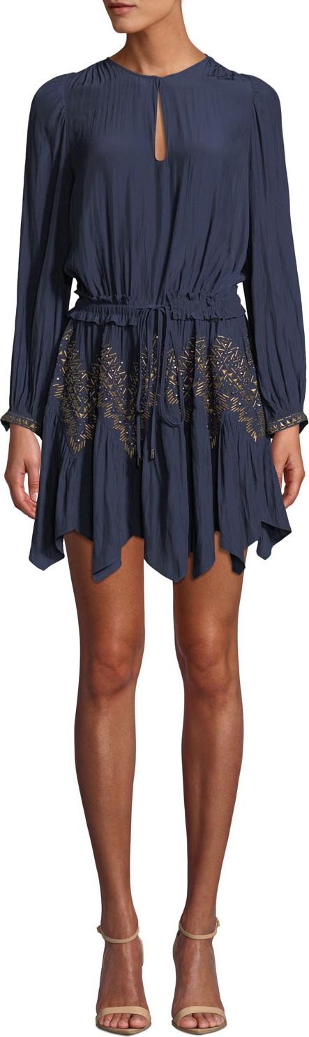 Ramy Brook Hanna Embellished Long-Sleeve Handkerchief Dress