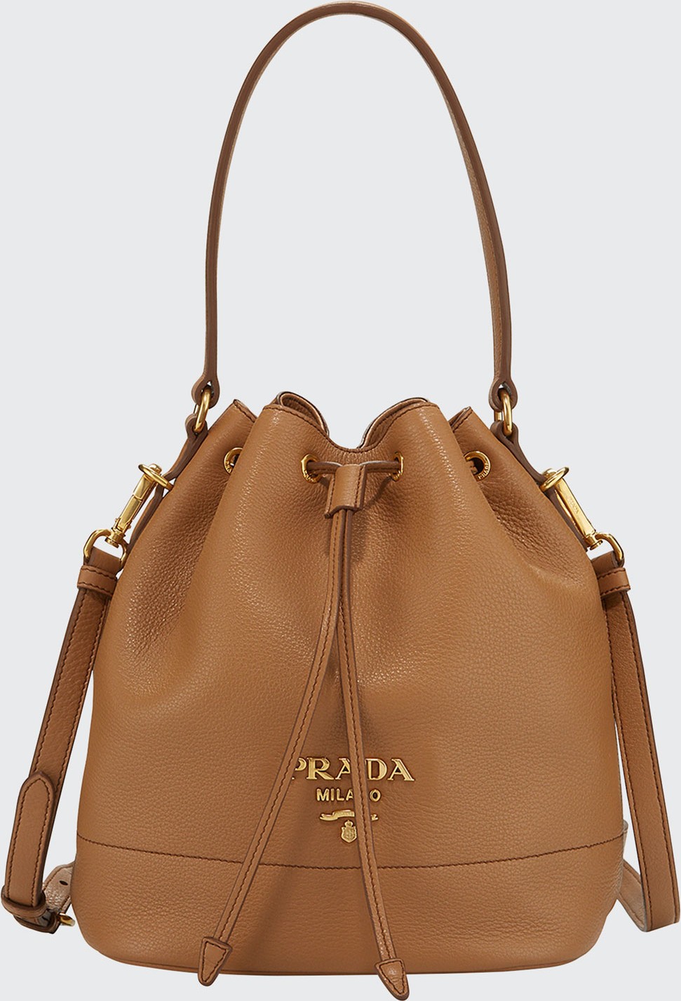 Prada Daino Bucket Bag w/ Removable Web & Leather Straps