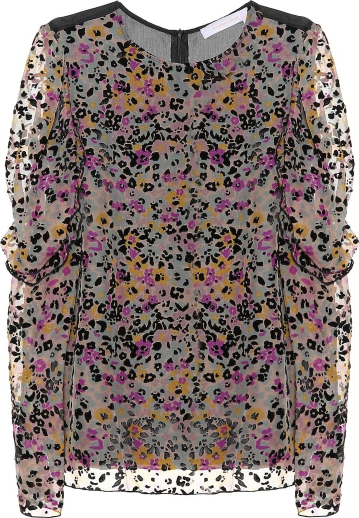 See By Chloé Flocked velvet printed silk top