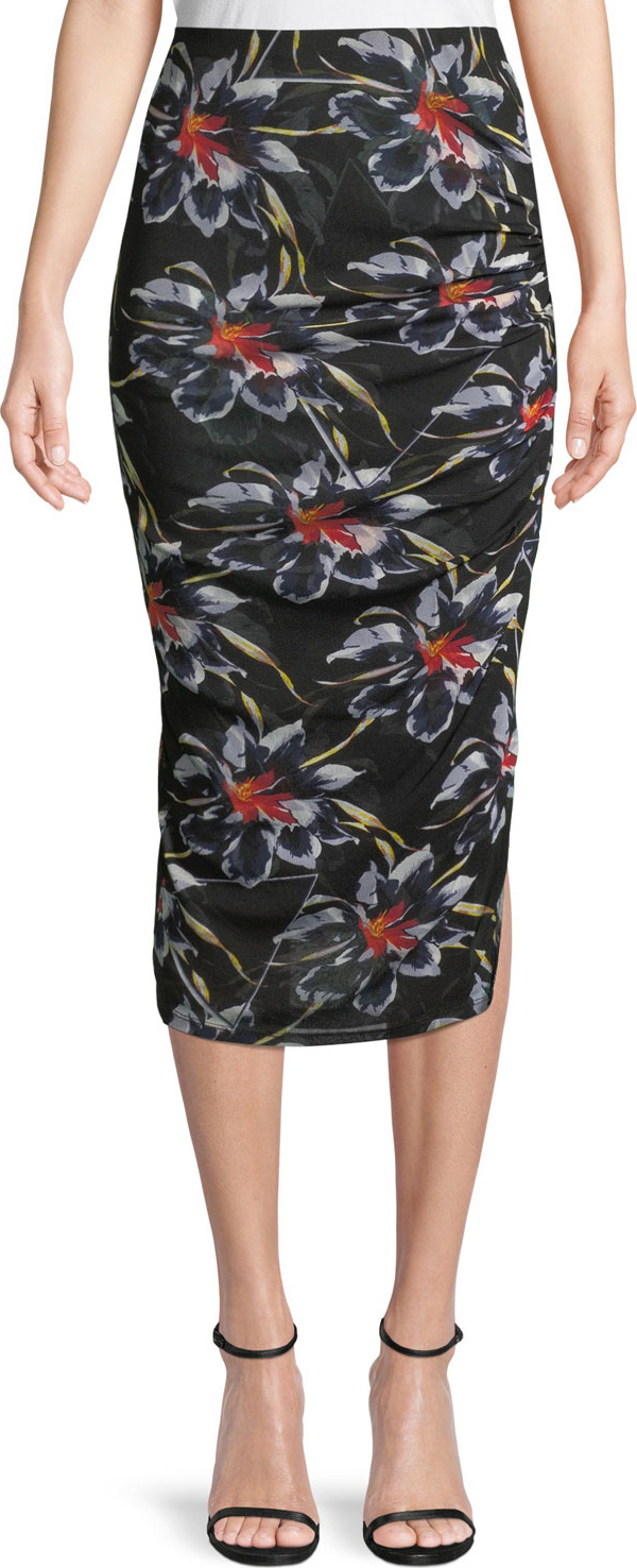 DIANE von FURSTENBERG Cinched Mesh Floral-Print Midi Skirt