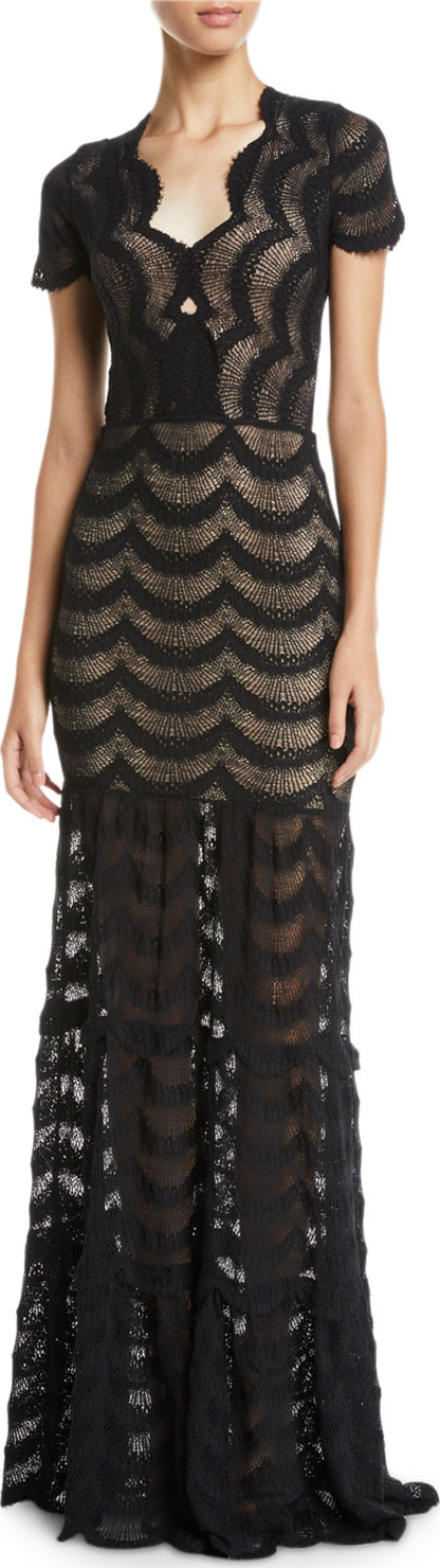 Nightcap Clothing Fiesta Fan Lace Cap-Sleeve Gown