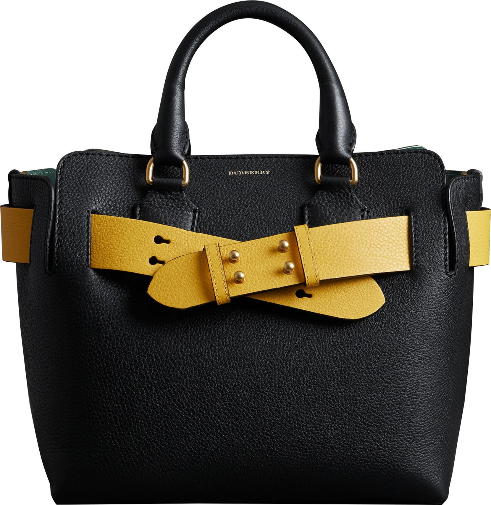 Burberry London England Small Contrast Belt Leather Tote