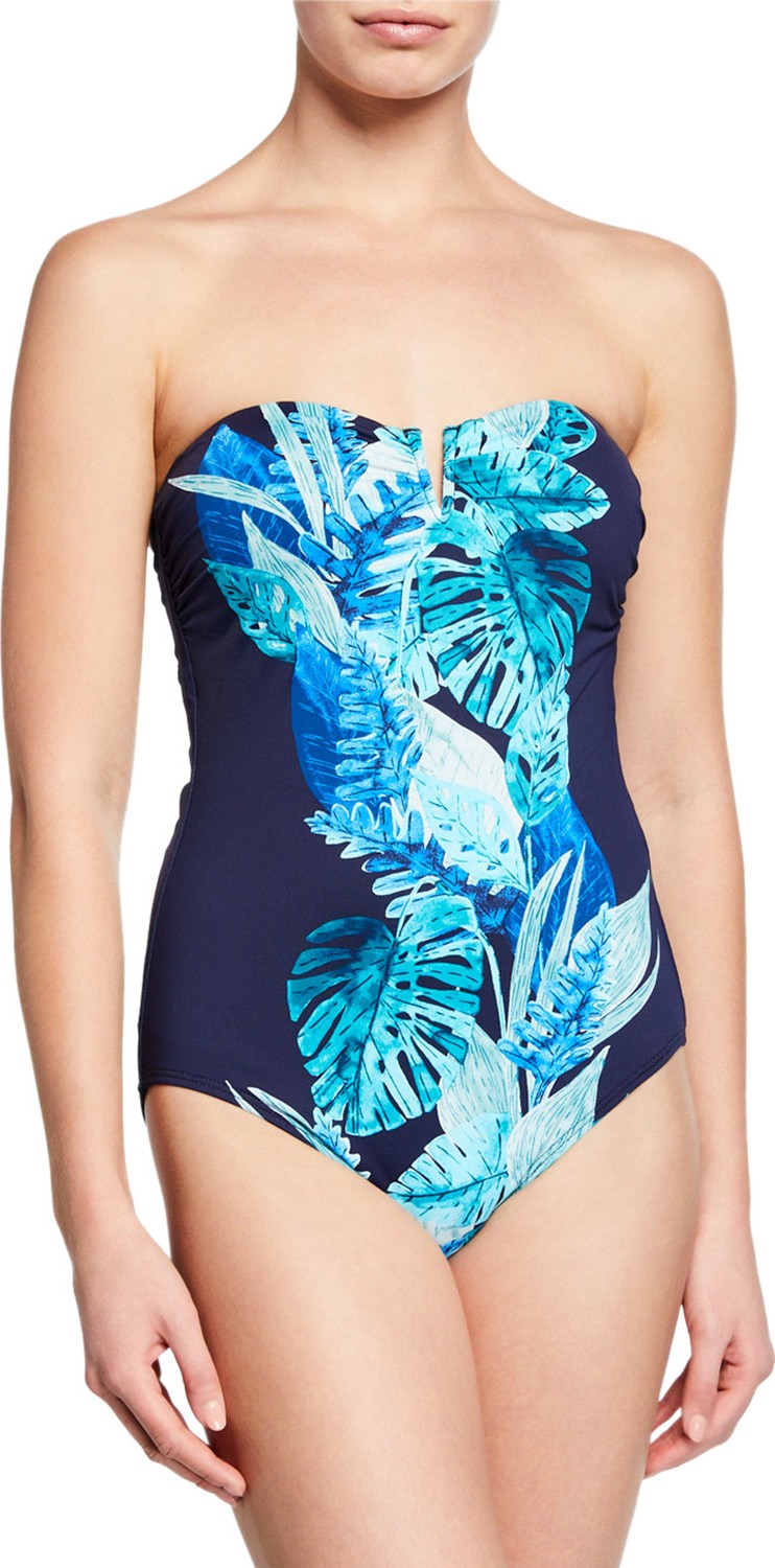 Tommy Bahama Floral Isles Printed Bandeau One-Piece Swimsuit