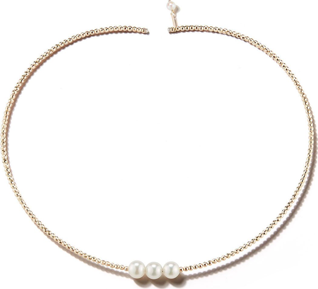Mizuki 14k Gold Triple Pearl Choker Necklace