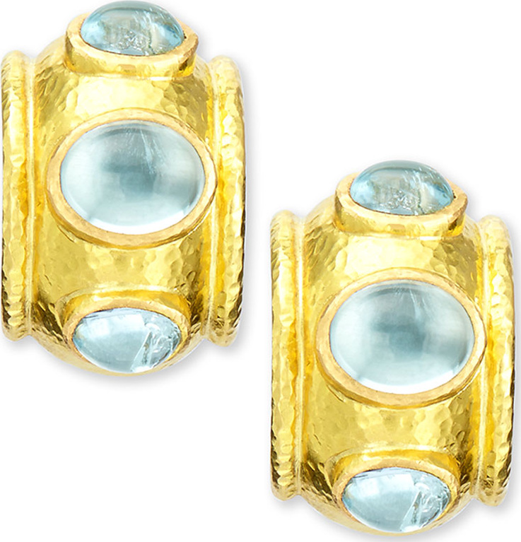 Elizabeth Locke 19k Gold Aquamarine Hoop Earrings
