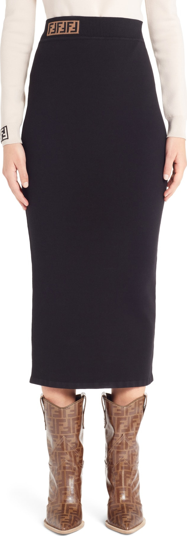 Fendi Logo Waist Pencil Skirt