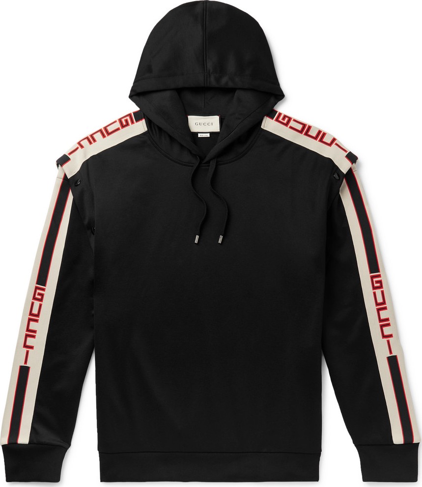 Gucci Webbing-Trimmed Tech-Jersey Hoodie