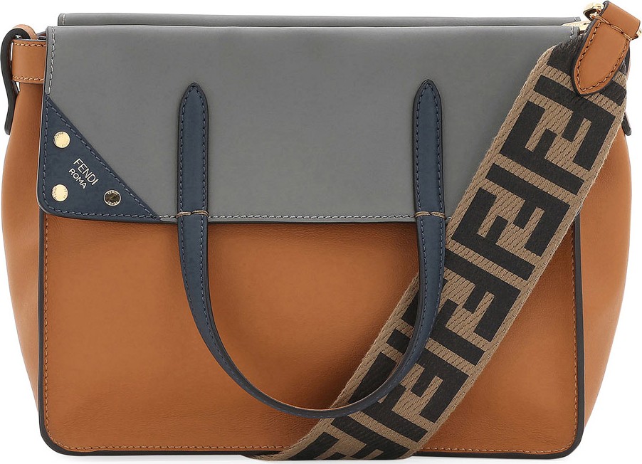 Fendi Grace Leather Small Fold-Over Tote Bag