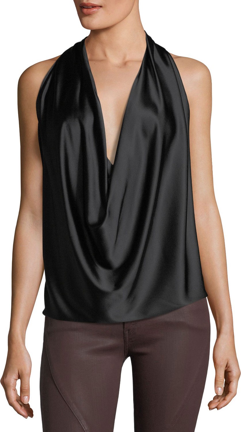 Ramy Brook Harriet Sleeveless Draped Silk Halter Top