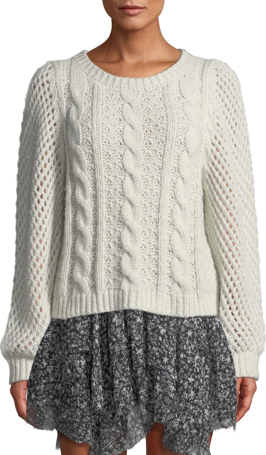 LOVESHACKFANCY Rosie Cabled Metallic Alpaca Sweater