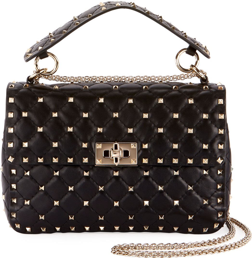 Valentino Rockstud Spike Medium Shoulder Bag  Black