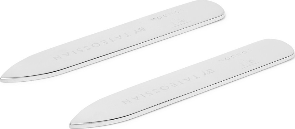 Tateossian Engine-Turned Rhodium-Plated Collar Stays