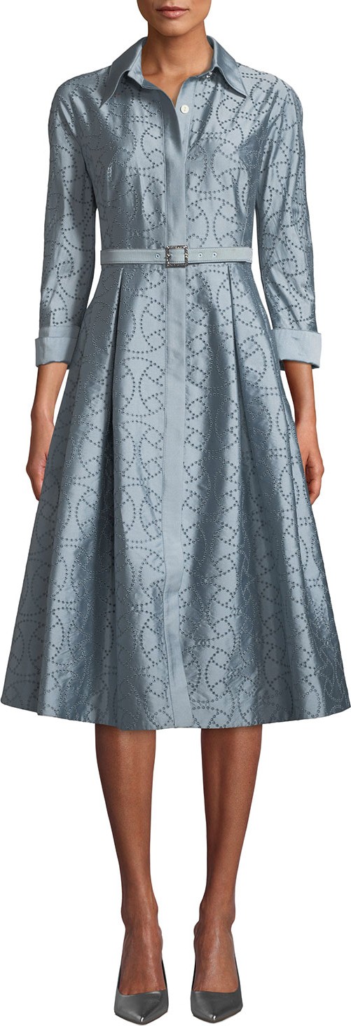 Rickie Freeman for Teri Jon EYELET TAFFETA SHIRT DRESS