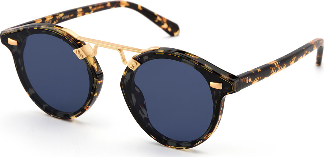 KREWE STL II Round Sunglasses w/ Nylon Overlay Lenses, Brown