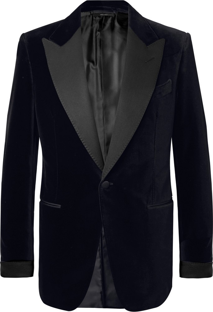 TOM FORD Black Shelton Slim-Fit Faille-Trimmed Cotton-Velvet Tuxedo Jacket