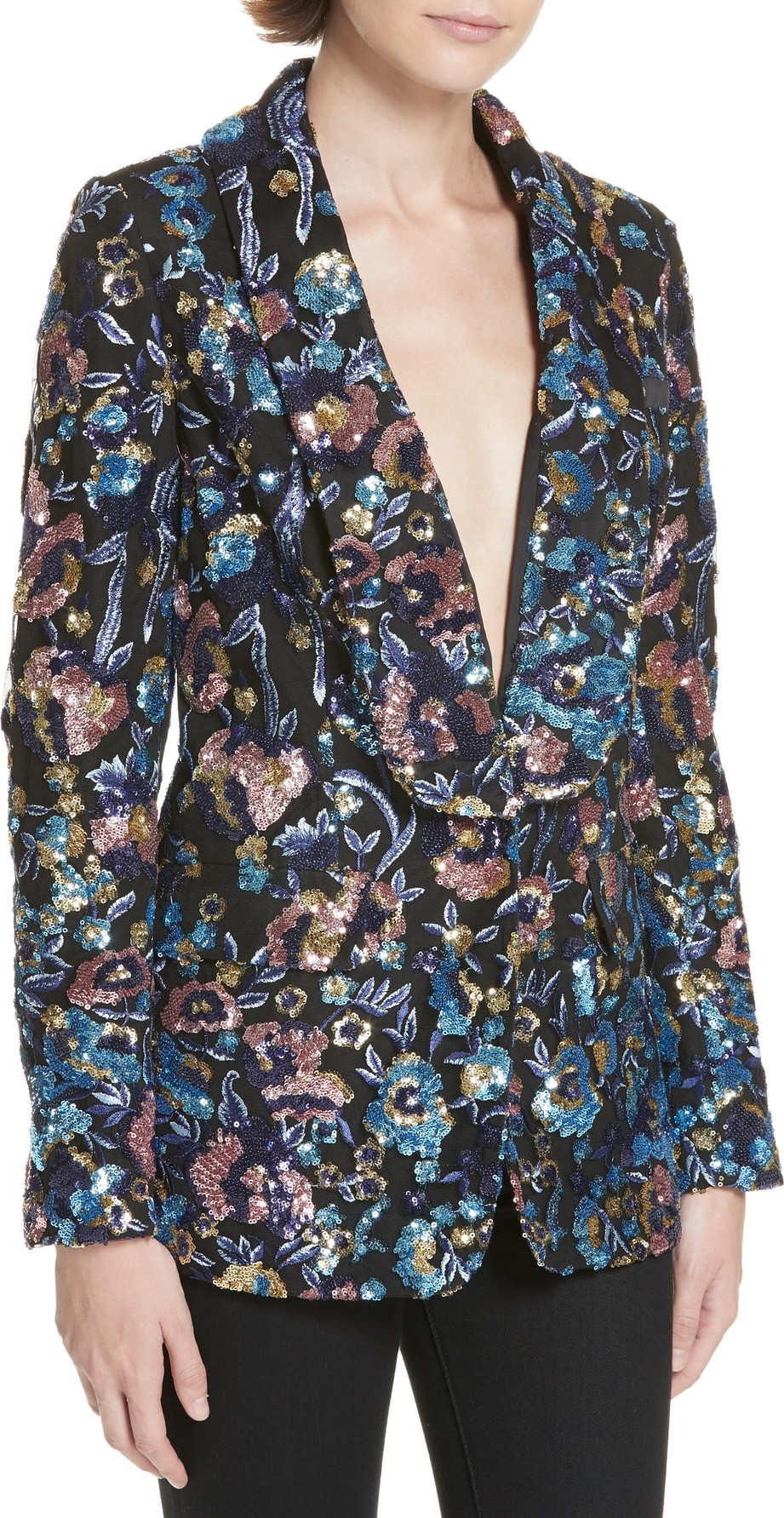 Self Portrait Floral Sequin Blazer