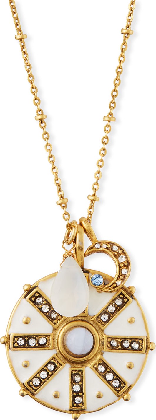 Sequin Compass Talisman Pendant Necklace w/ White Enamel