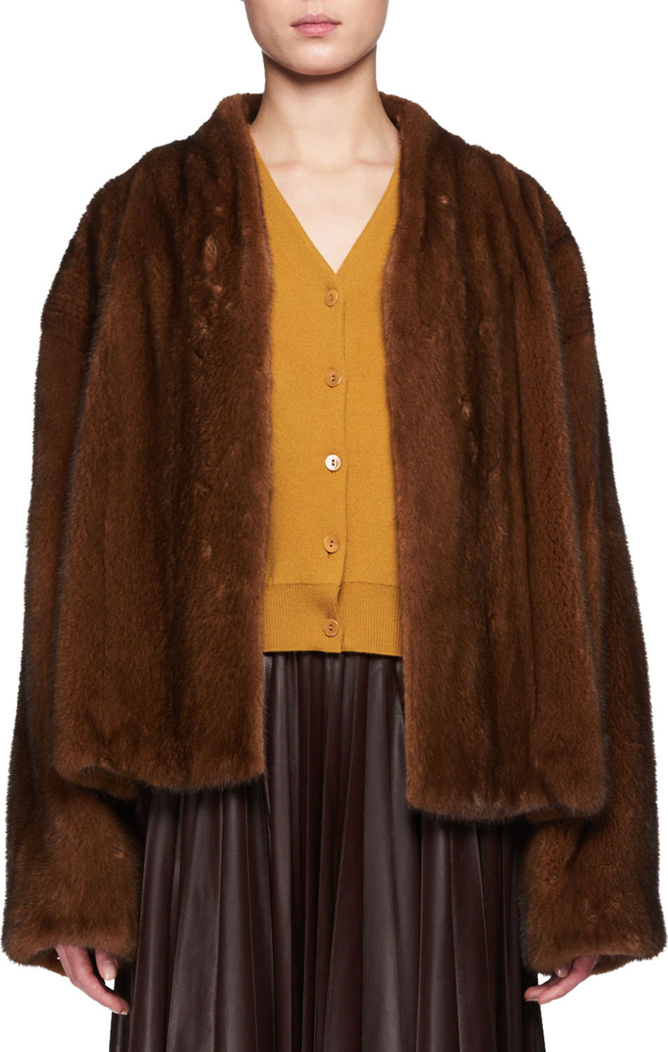 THE ROW Moona Open-Front Mink Fur Jacket