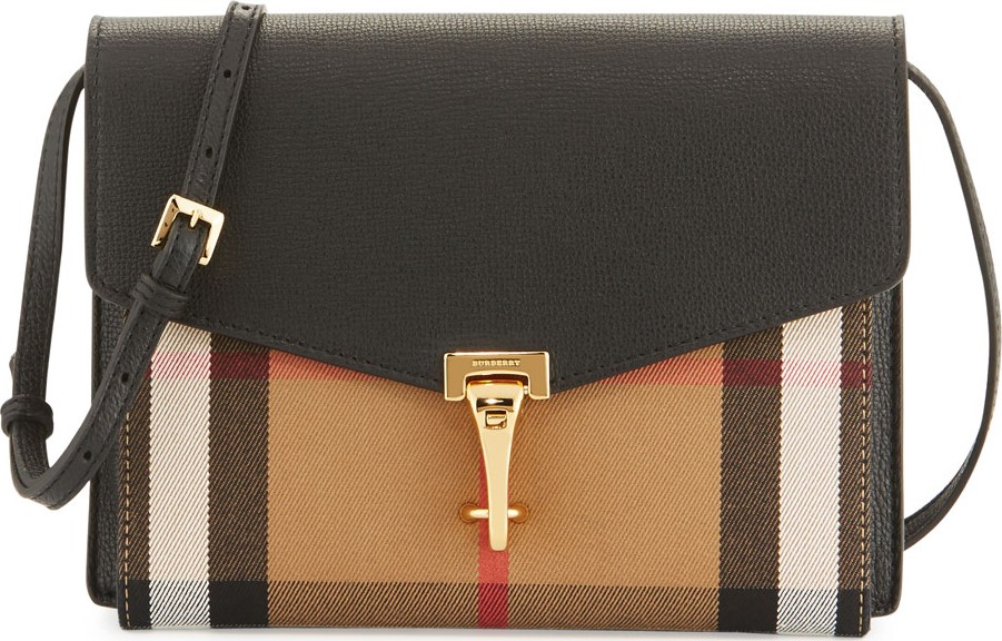 Burberry London England Check & Leather Small Crossbody Bag, Black