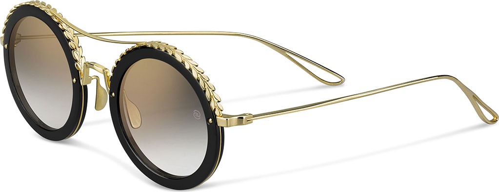 ELIE SAAB Mirrored Round Metal Sunglasses w/ Leaf Motifs