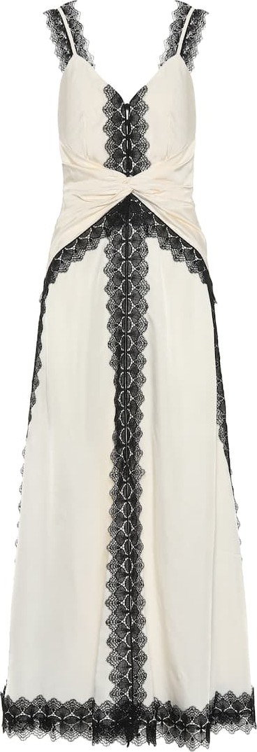 Self Portrait Lace-trimmed satin dress