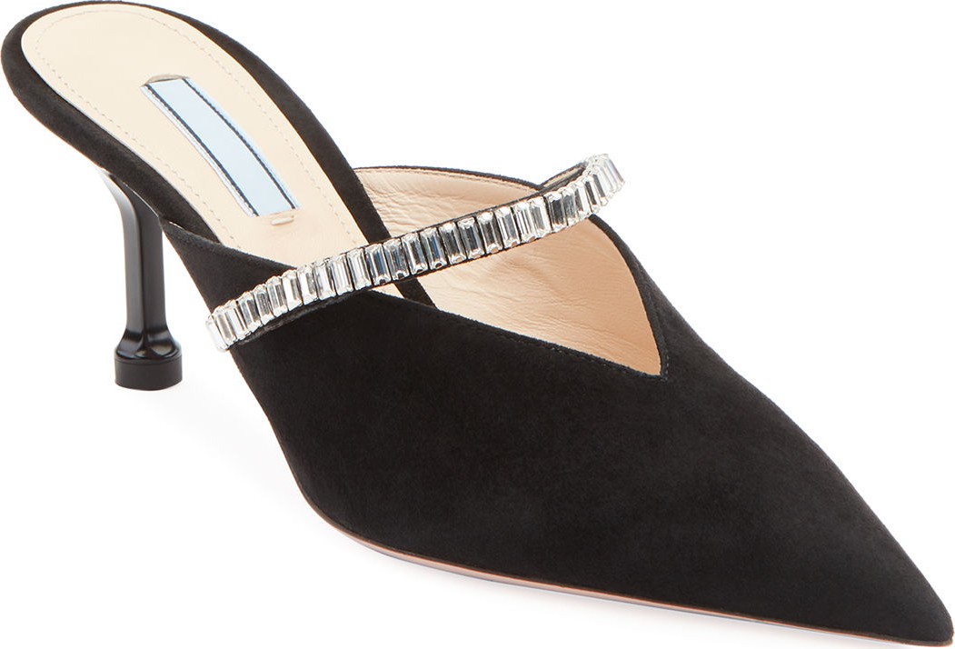 Prada Suede Jeweled Slide Mules