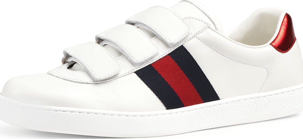 Gucci Men's Leather Grip-Strap Sneakers With Web