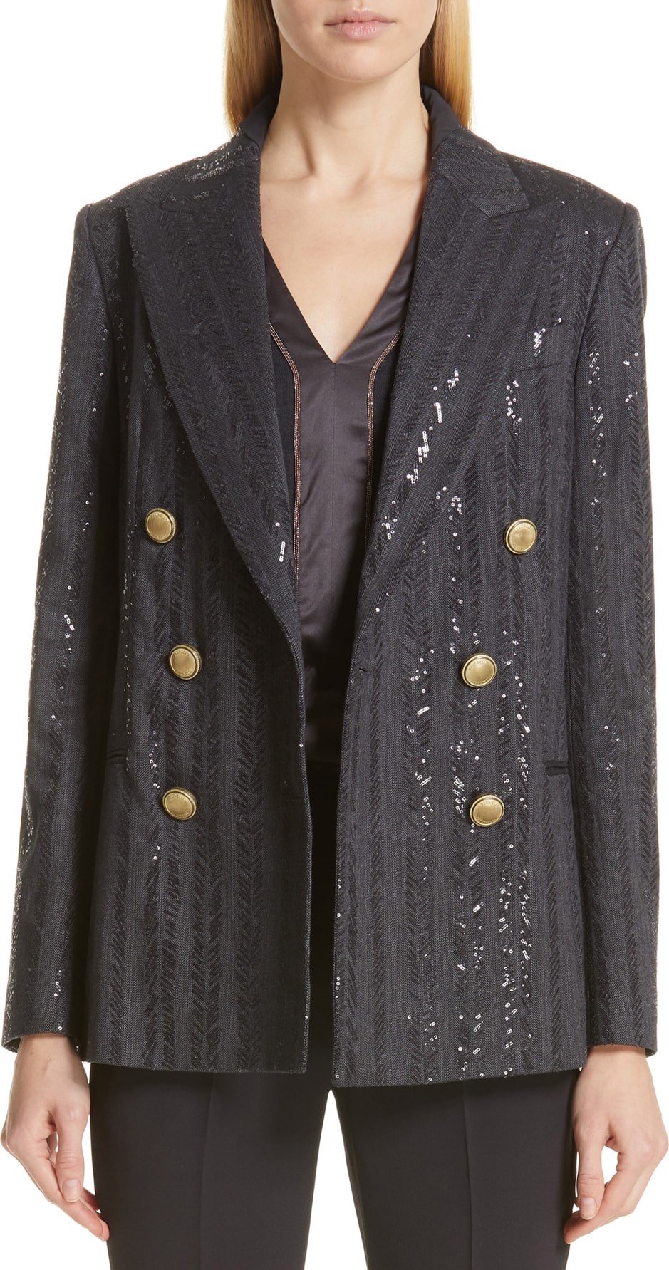 Brunello Cucinelli Chevron Sequin Double Breasted Jacket