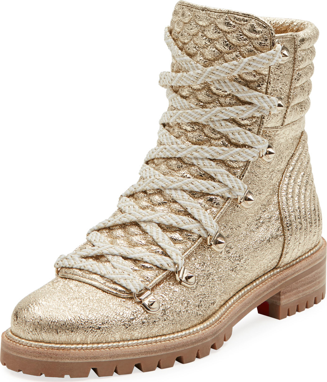 Christian Louboutin Mad Metallic Lace-Up Red Sole Boot