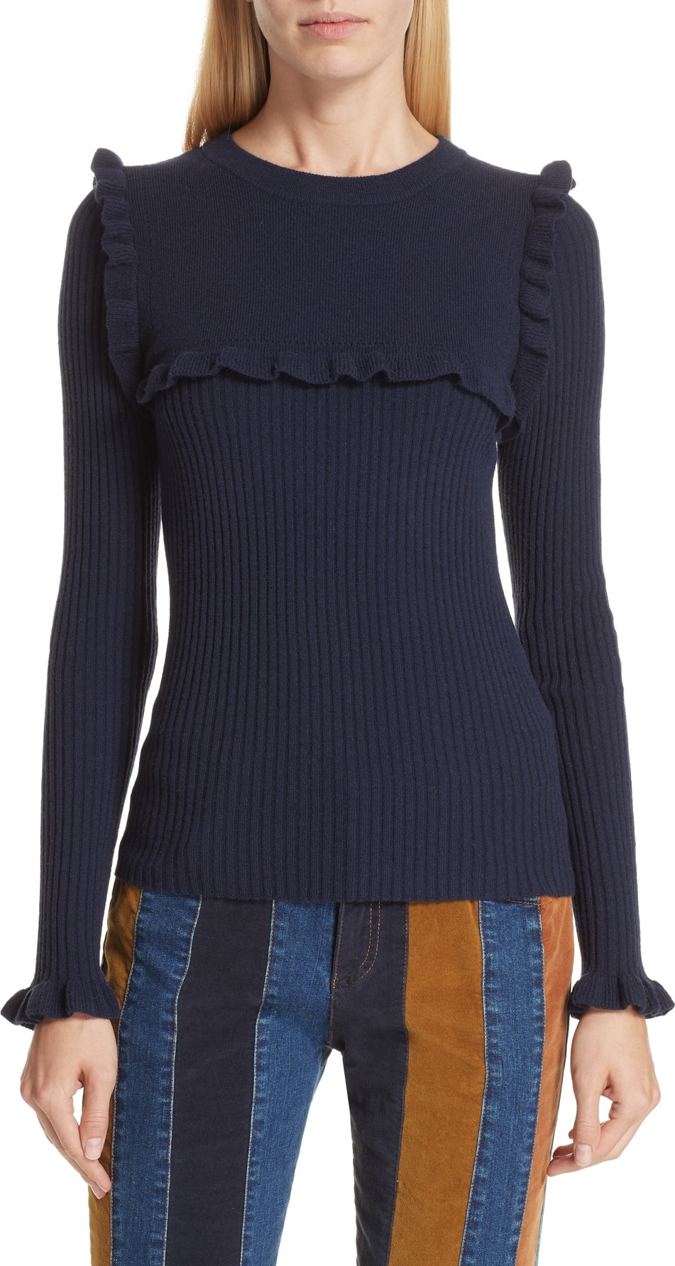 See By Chloé Ruffle Yoke Wool Blend Sweater