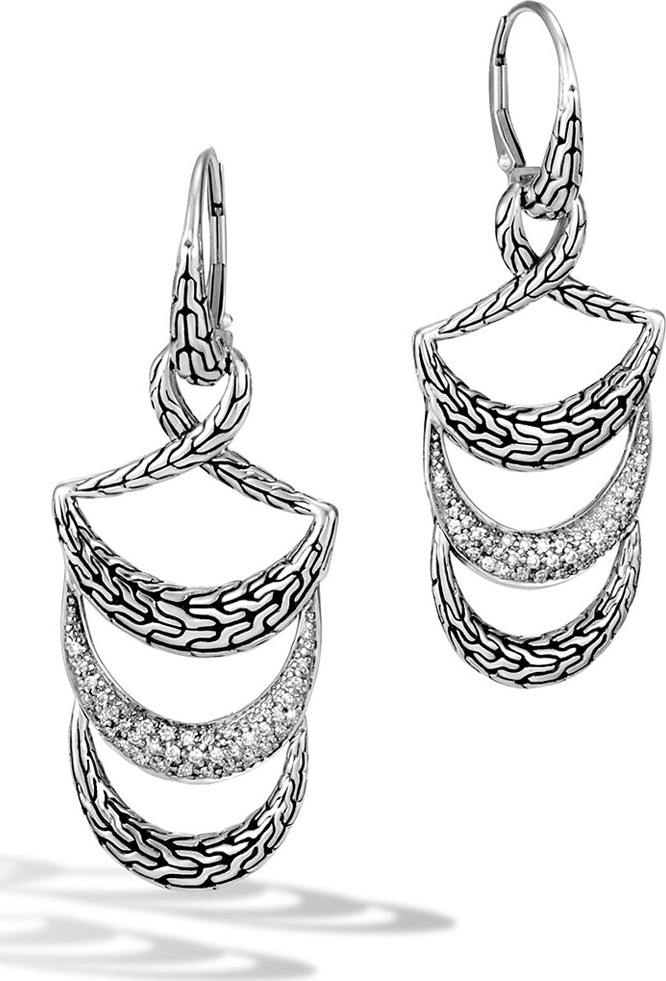 John Hardy Classic Chain Arch Diamond Dangle Earrings