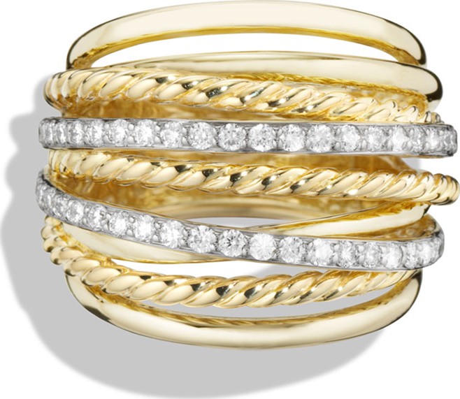 David Yurman 18k Crossover Ring w/ Diamonds, Size 7