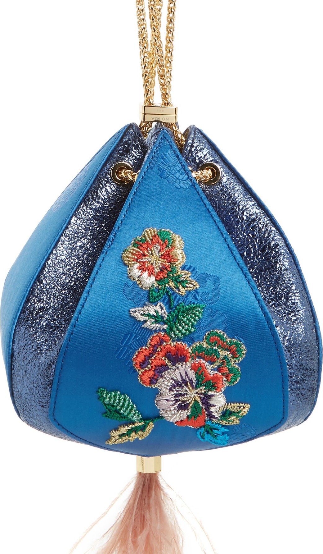 The Volon Metallic Cindy Embroidered Satin & Leather Clutch