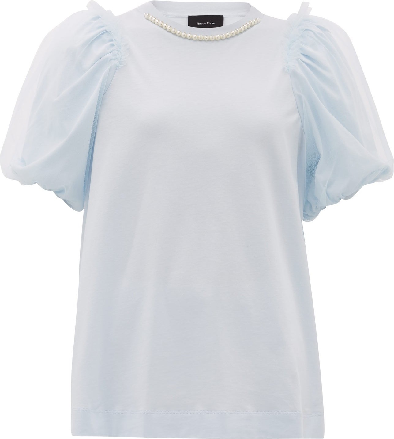 Simone Rocha Faux-pearl puff-sleeved cotton T-shirt