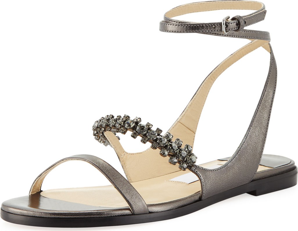 Jimmy Choo Abira Metallic Leather Jeweled Sandals