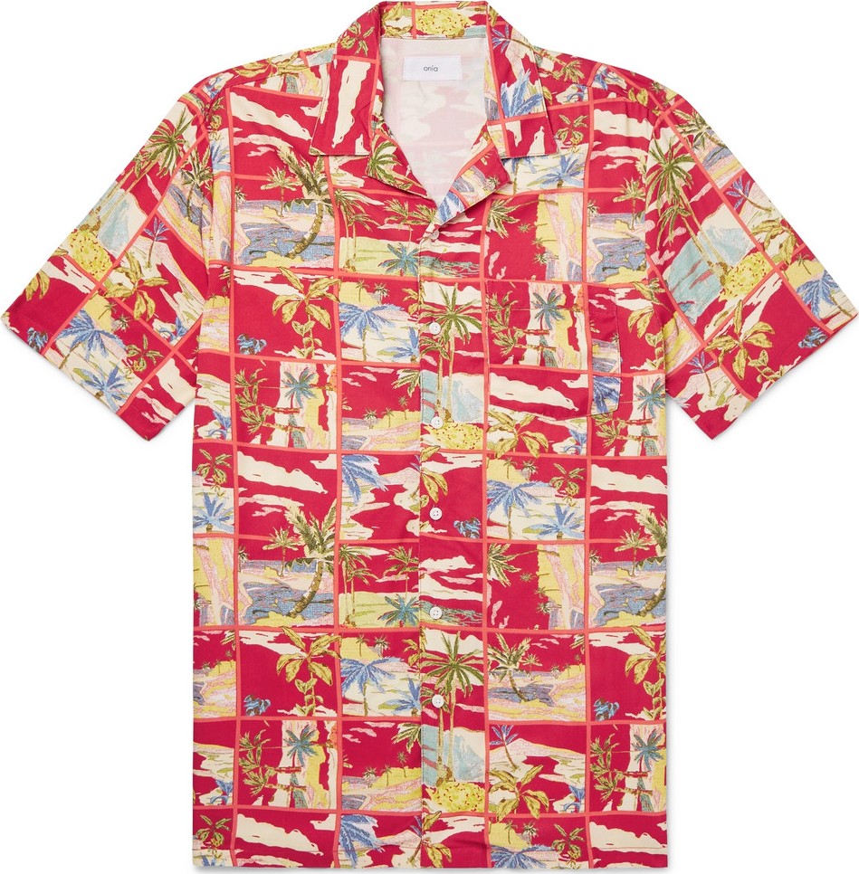 Onia Vacation Camp-Collar Printed Woven Shirt