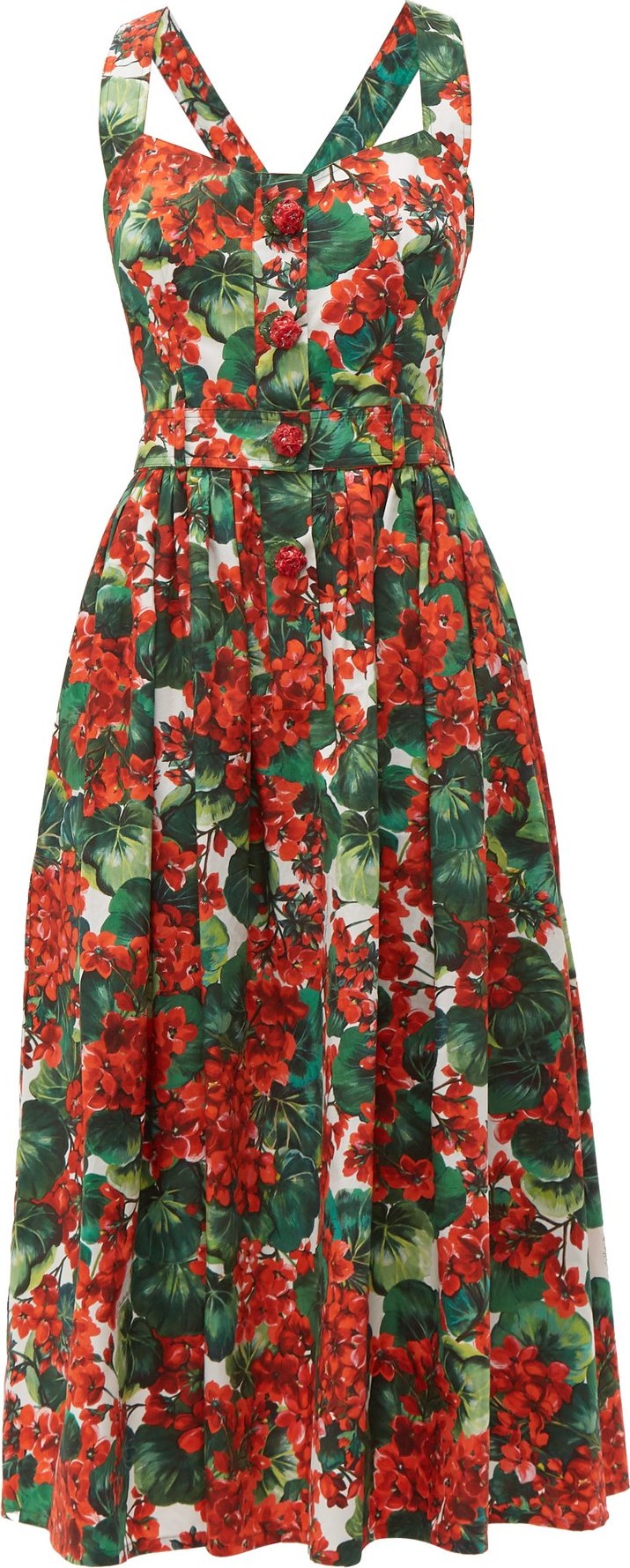 Dolce & Gabbana Geranium-print cotton poplin midi dress