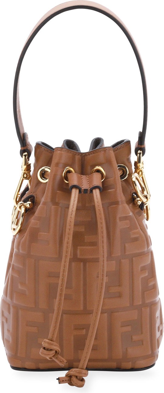 Fendi Mon Tresor Mini FF-Embossed Leather Bucket Bag
