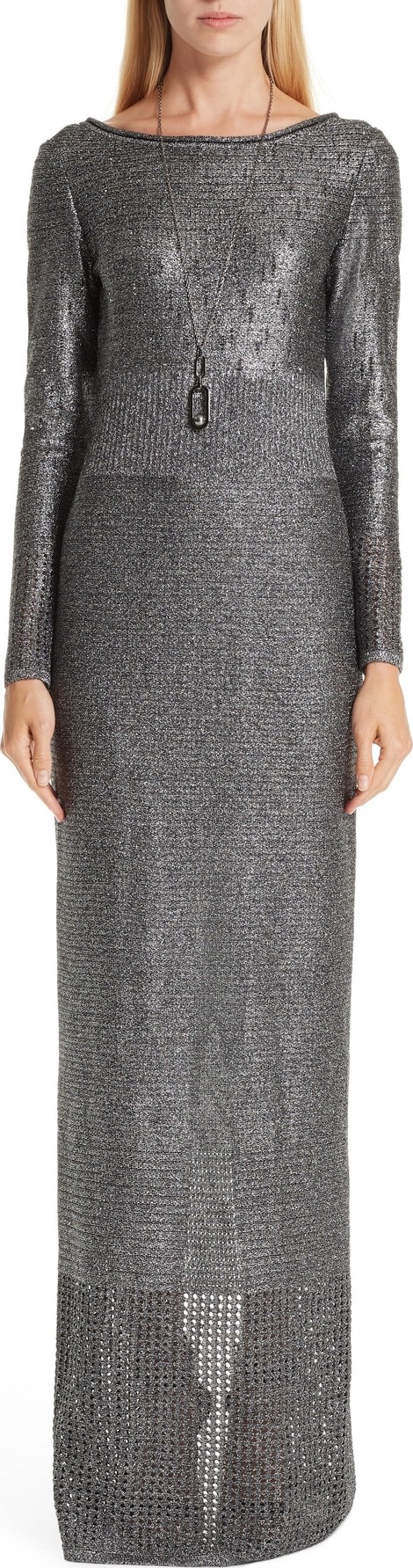 St. John Metallic Plaited Mixed Knit Gown