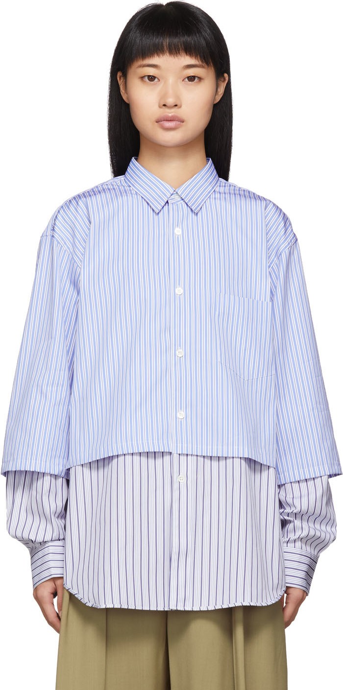 Comme Des Garcons Blue & White Striped Layered Shirt