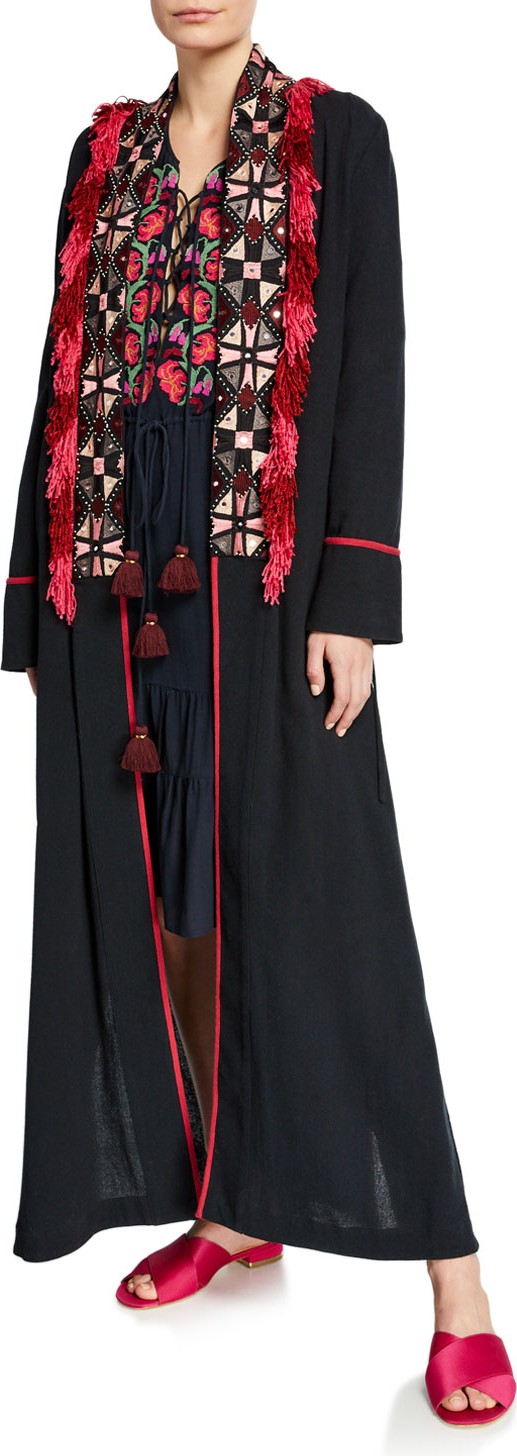 FIGUE Olatz Wide Embroidered Fringe-Placket Robe