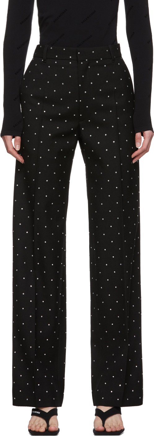 Balenciaga Black Wool Strass Cropped Trousers