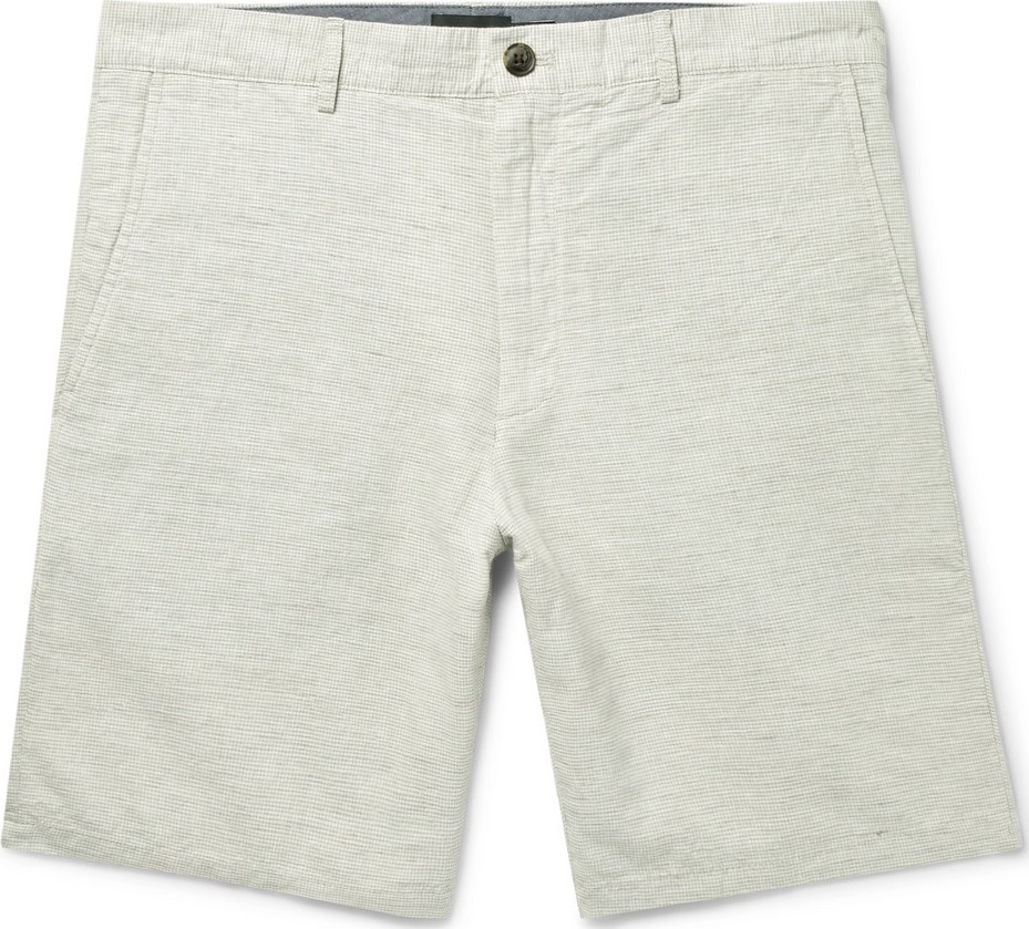 Club Monaco Maddox Puppytooth Linen and Cotton-Blend Shorts