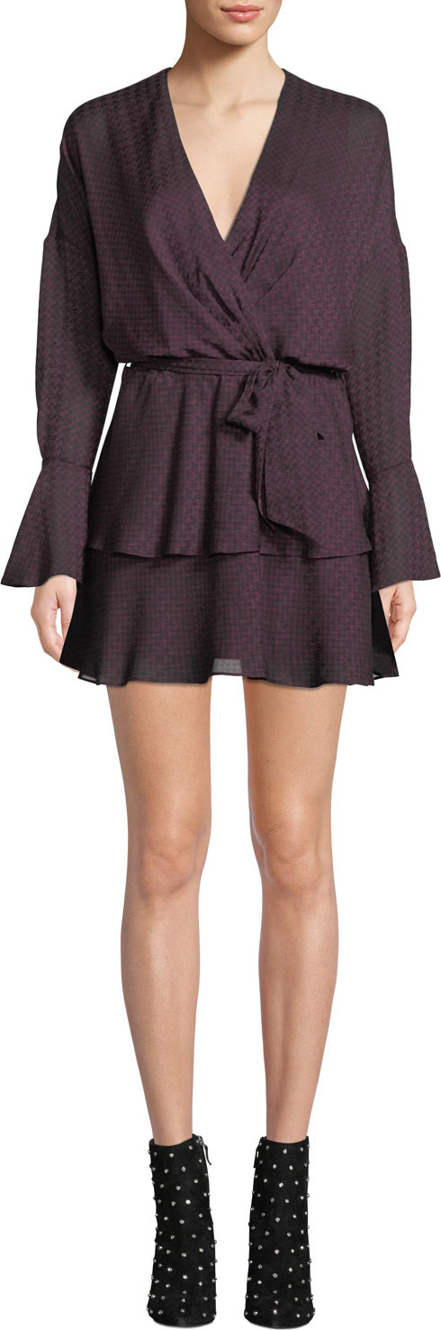 Joie Marcel Long-Sleeve Houndstooth Mini Dress